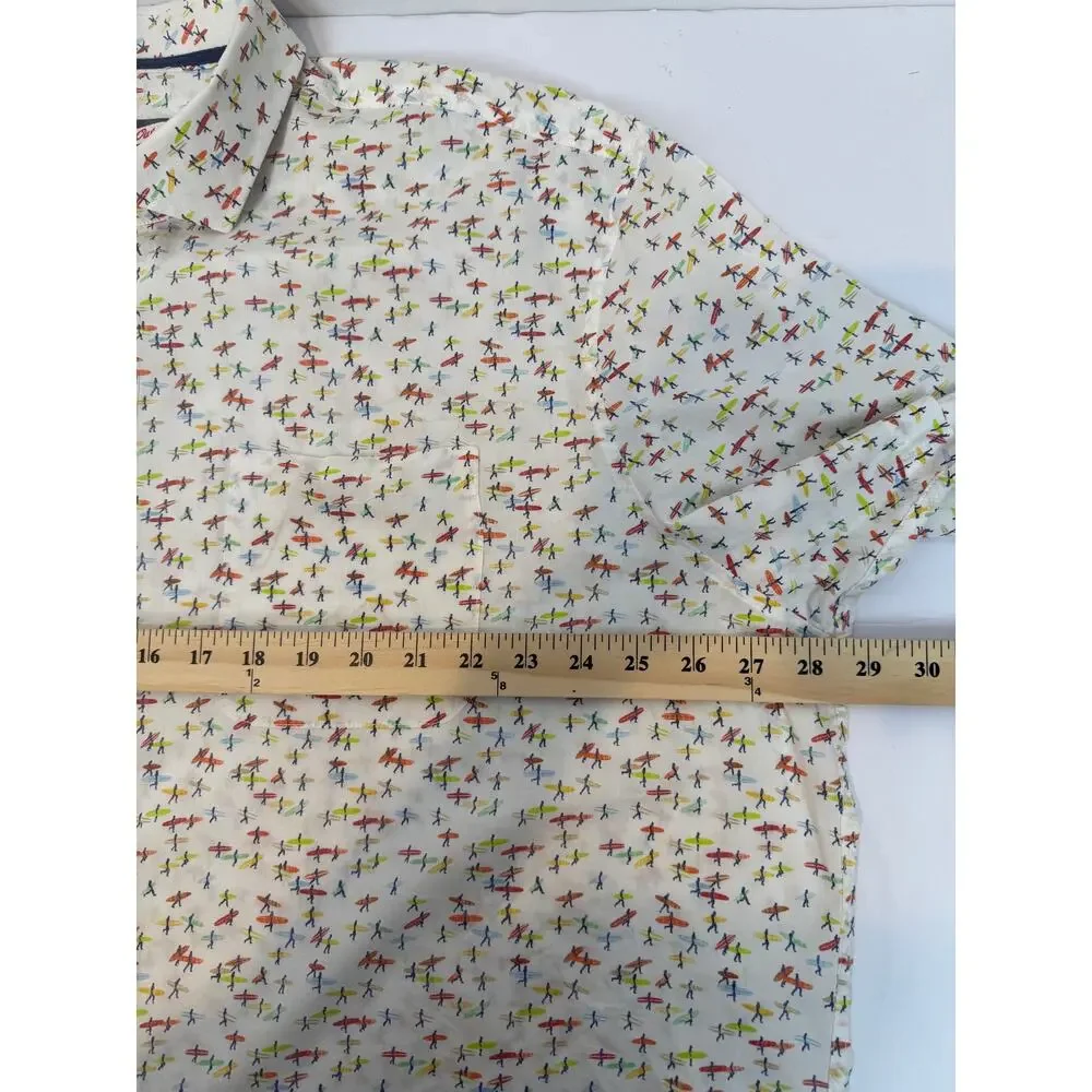 Johnnie-O Hangin Out 2XL Surfer Print Short Sleeve Button Up White